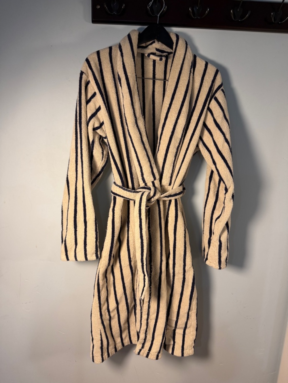 Brooklinen Striped Shawl Collar Bathrobe with Belt - Cream & Black